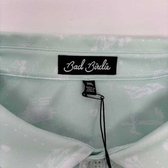 Bad Birdie Mens 2XL "The Southwest Loop" Mint Green Short Sleeve Polo Shirt NWT - Picture 2 of 6